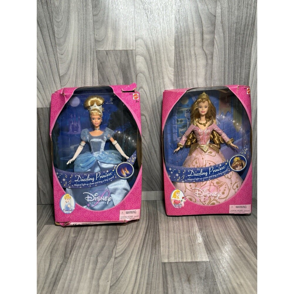 Disney Dazzling Princess Lot of 2    - Cinderella & Aurora Mattel 2000 NRFB Wear
